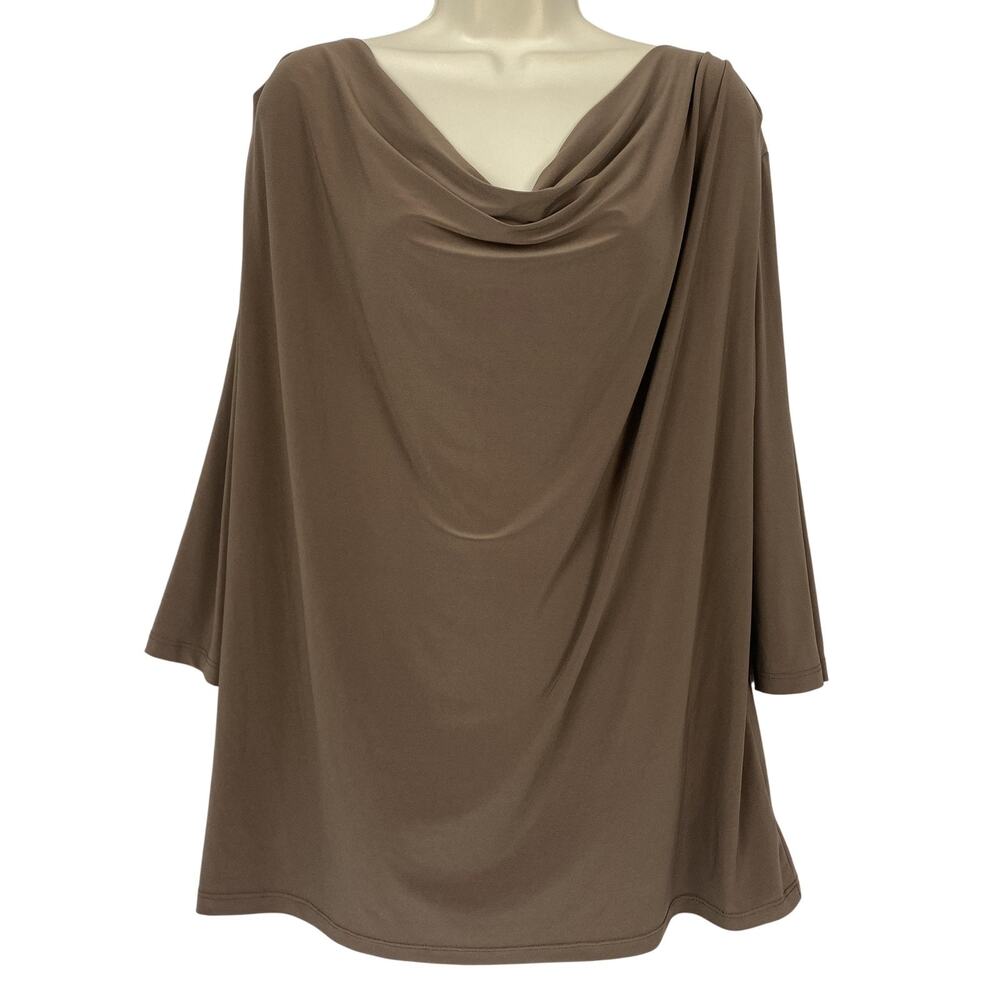 Dressbarn Top Womens 3X‎ Chocolate Brown Drape Neck Slinky Travel Knit Flowy